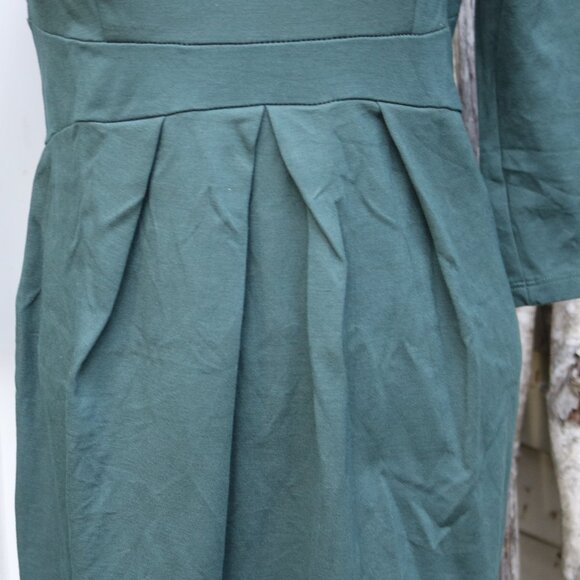 Hello Miz Hunter Green Knit Pleated Wide Waistband 3/4 Sleeve Maternity Dress LG - Picture 3 of 7